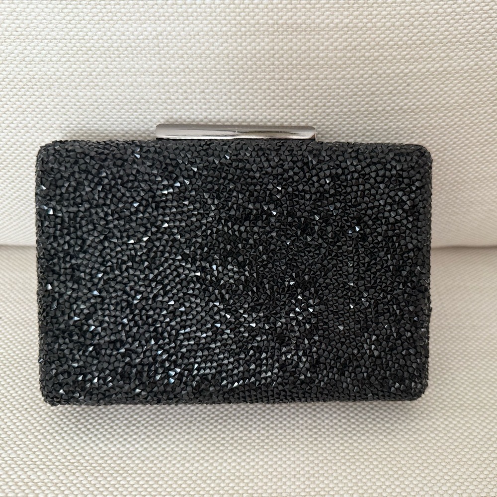 Black Crystal-Embellished Evening Clutch